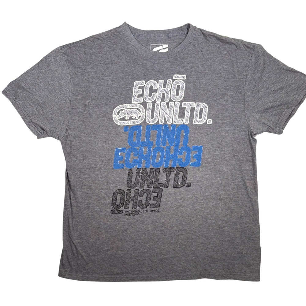 Ecko Unltd Mens 2XL Gray Graphic T-Shirt Rhino Logo Fundamental Eckonomics Tee‎